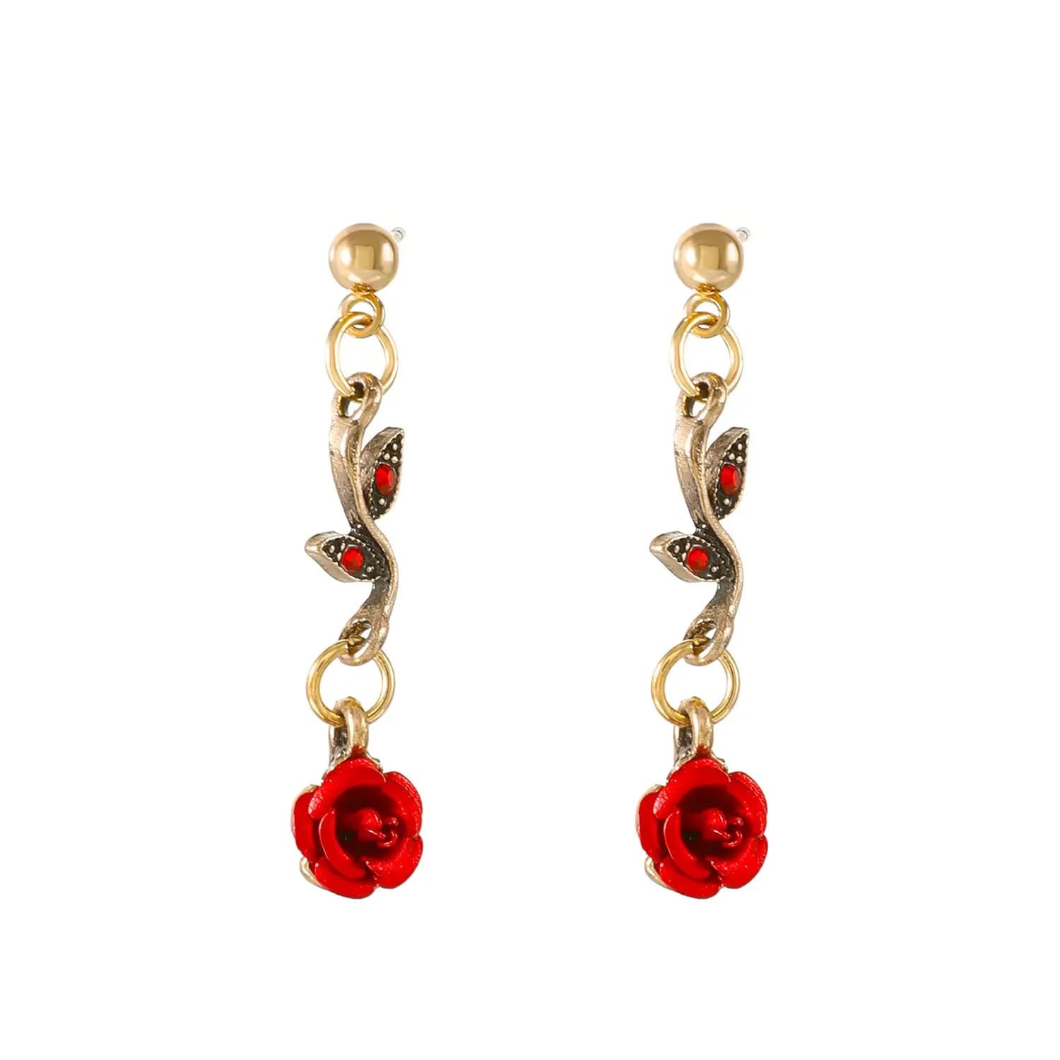 Vintage Crimson Rose Jewelry Set – Necklace, Bracelet &amp; Earrings (3-Piece)