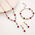 Vintage Crimson Rose Jewelry Set – Necklace, Bracelet &amp; Earrings (3-Piece)