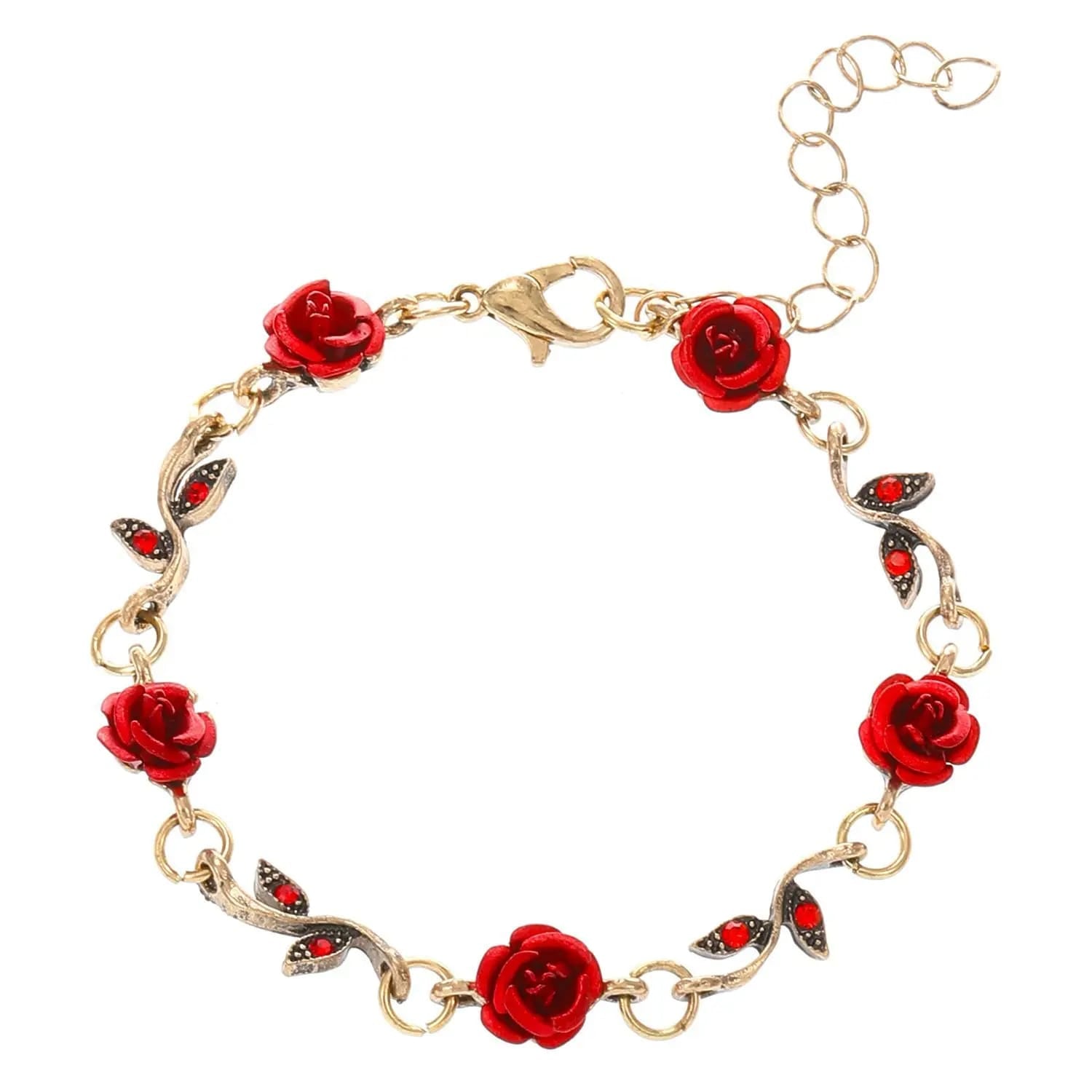 Vintage Crimson Rose Jewelry Set – Necklace, Bracelet &amp; Earrings (3-Piece)
