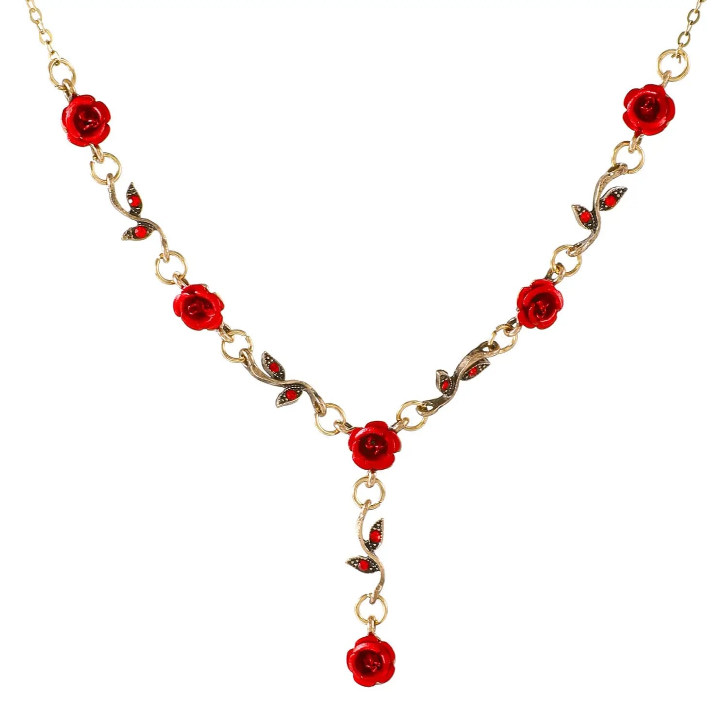 Vintage Crimson Rose Jewelry Set – Necklace, Bracelet &amp; Earrings (3-Piece)