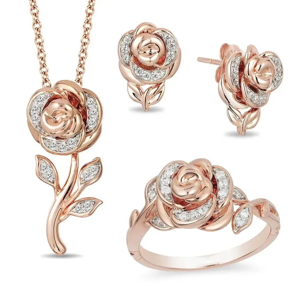 Romantic Rose Gold Bloom Jewelry Set – 4-Piece Collection