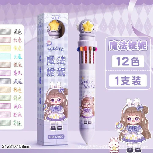 Magic World 12-in-1 Multicolor Ballpoint Pen – Cute Anime Edition